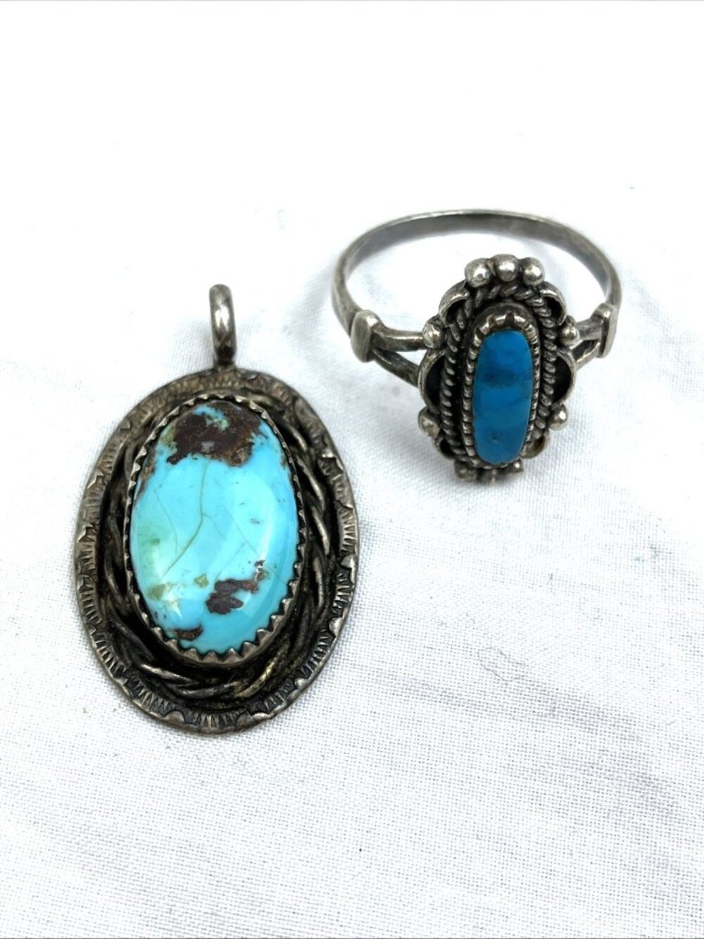 Vintage Navajo Old Pawn Pendant & Other Era Marked Sterling Rin